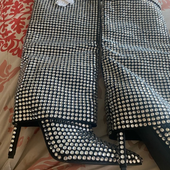 Azalea Wang Shoes - Glamorous Silver Studded Heeled Boots